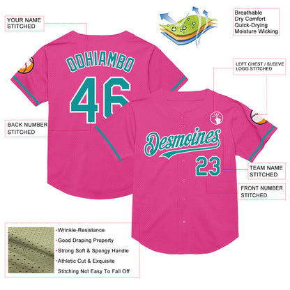 Custom Pink Teal-White Mesh Authentic Throwback Baseball Jersey - Sky-Custom