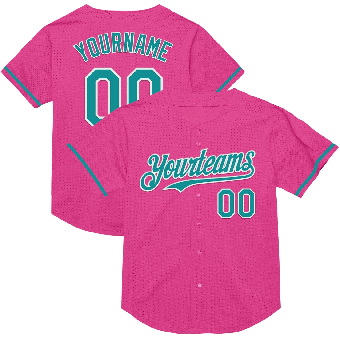 Custom Pink Teal-White Mesh Authentic Throwback Baseball Jersey - Sky-Custom