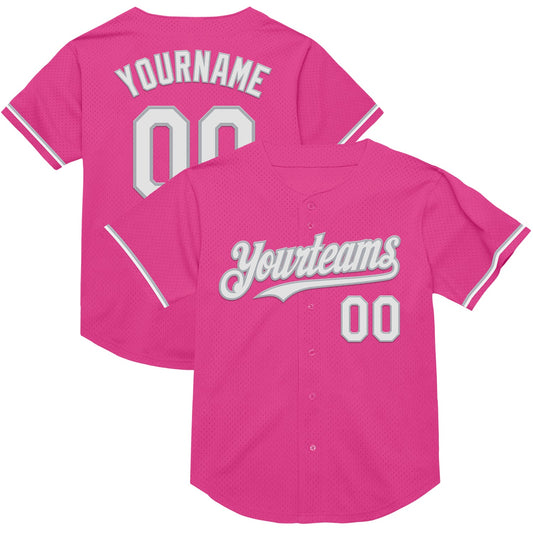 Custom Pink White-Gray Mesh Authentic Throwback Baseball Jersey - Sky-Custom
