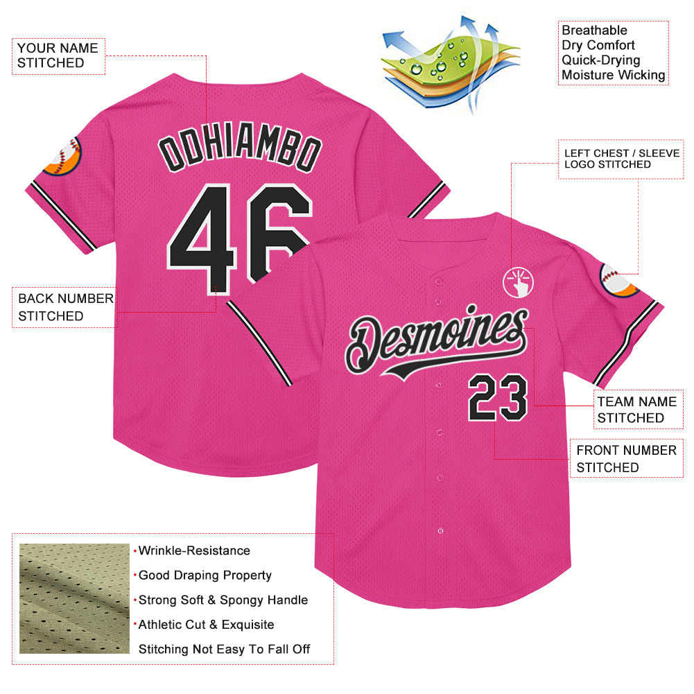 Custom Pink Black-White Mesh Authentic Throwback Baseball Jersey - Sky-Custom