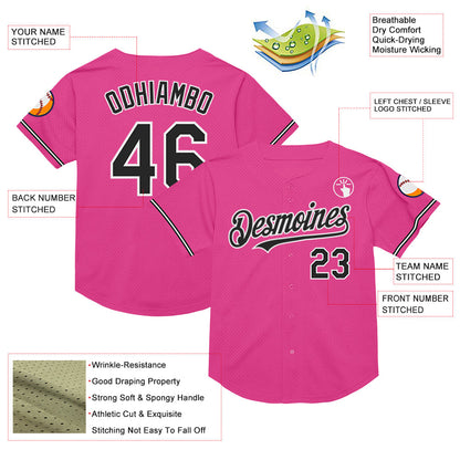 Custom Pink Black-White Mesh Authentic Throwback Baseball Jersey - Sky-Custom