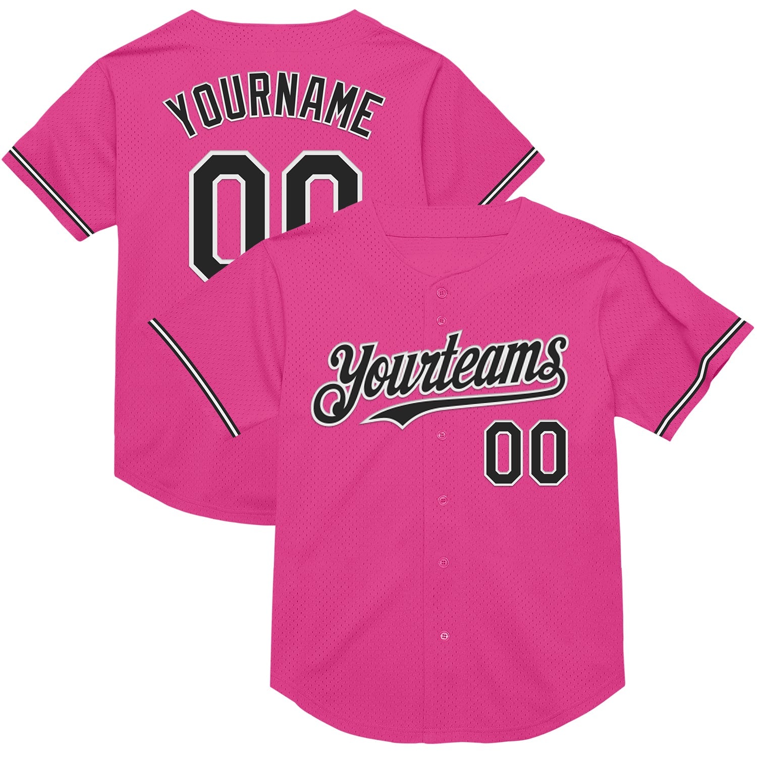 Custom Pink Black-White Mesh Authentic Throwback Baseball Jersey - Sky-Custom