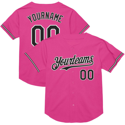 Custom Pink Black-White Mesh Authentic Throwback Baseball Jersey - Sky-Custom