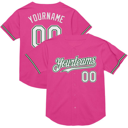 Custom Pink White-Green Mesh Authentic Throwback Baseball Jersey - Sky-Custom