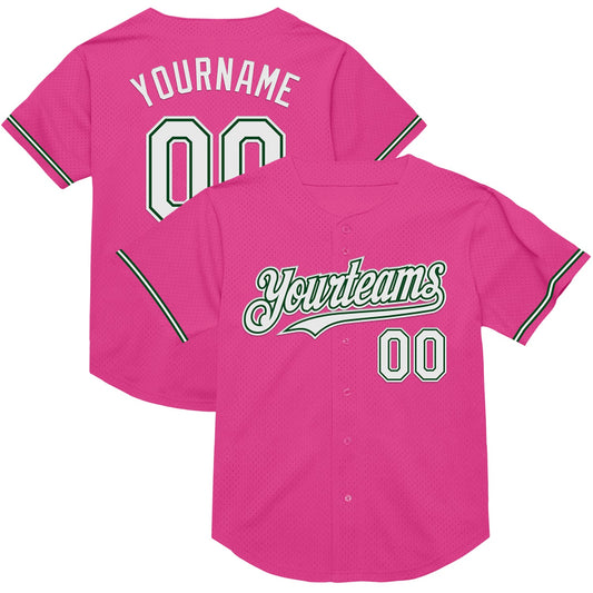 Custom Pink White-Green Mesh Authentic Throwback Baseball Jersey - Sky-Custom