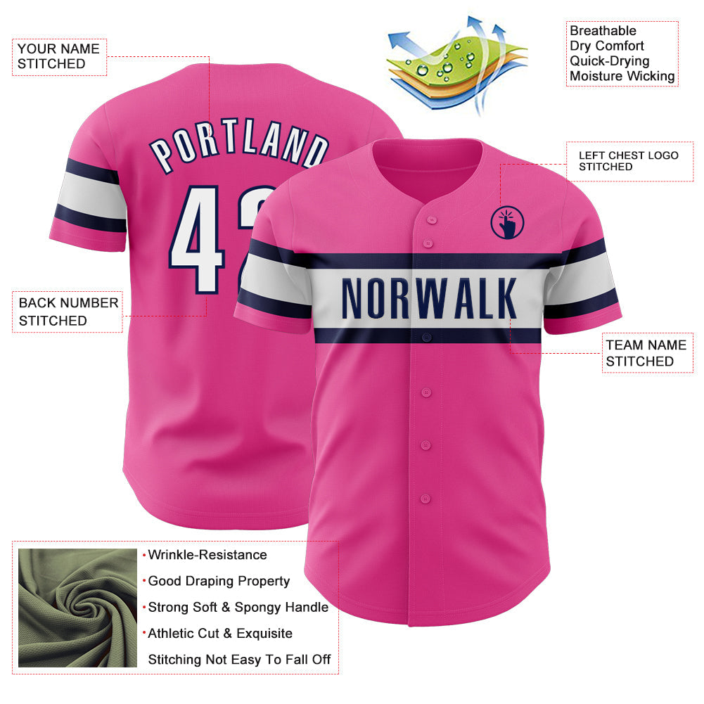 Custom Pink White-Navy Authentic Baseball Jersey - Sky-Custom
