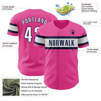 Custom Pink White-Navy Authentic Baseball Jersey - Sky-Custom