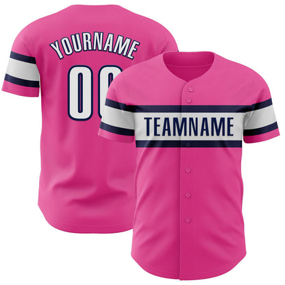 Custom Pink White-Navy Authentic Baseball Jersey - Sky-Custom
