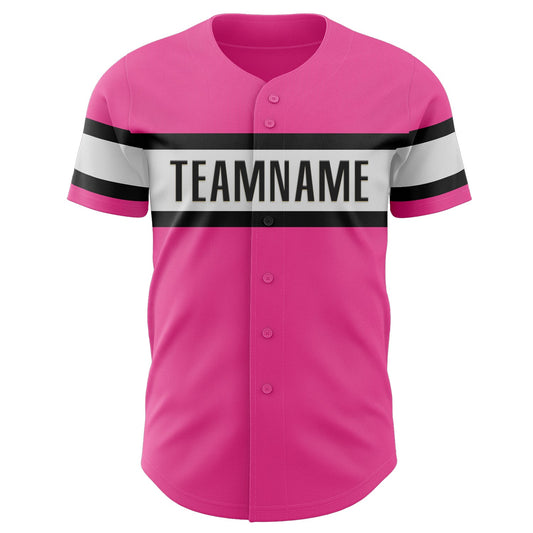 Custom Pink White-Black Authentic Baseball Jersey - Sky-Custom