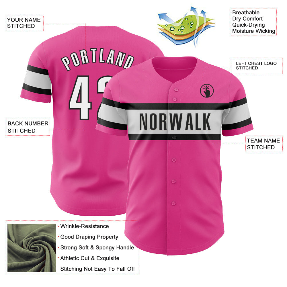 Custom Pink White-Black Authentic Baseball Jersey - Sky-Custom