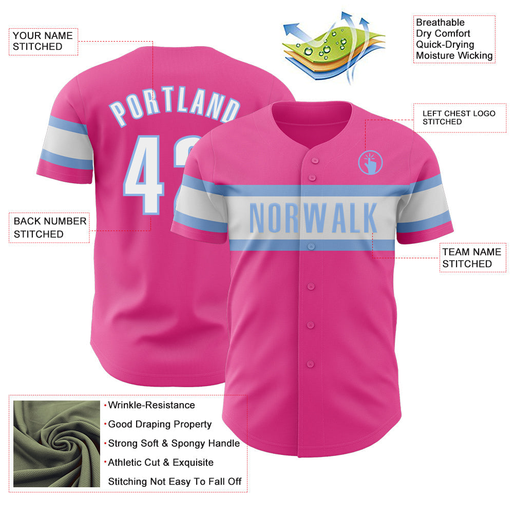 Custom Pink White-Light Blue Authentic Baseball Jersey - Sky-Custom