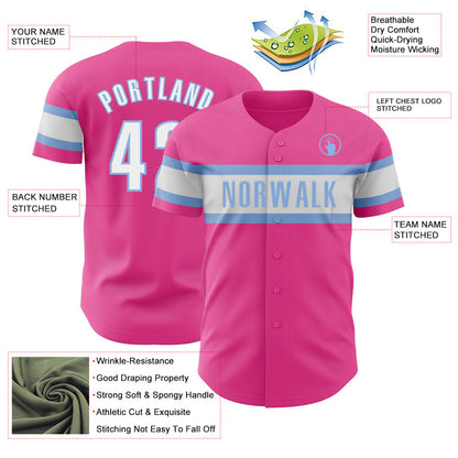 Custom Pink White-Light Blue Authentic Baseball Jersey - Sky-Custom