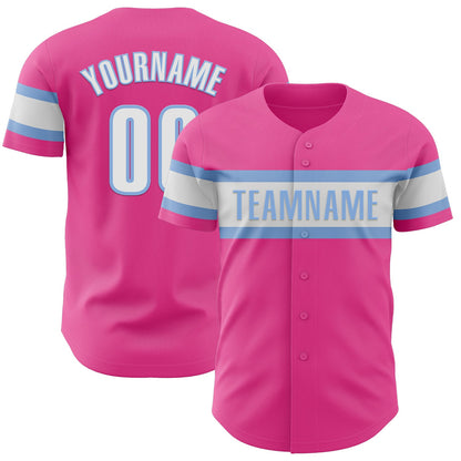 Custom Pink White-Light Blue Authentic Baseball Jersey - Sky-Custom