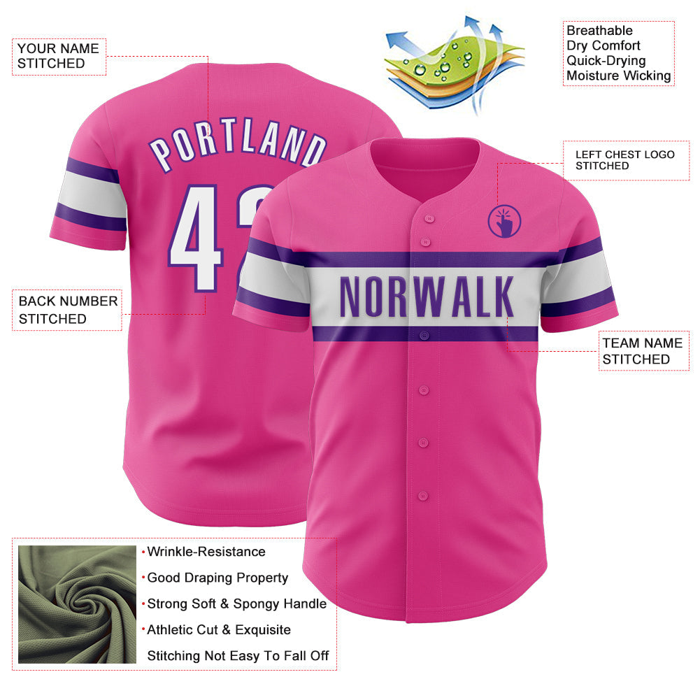 Custom Pink White-Purple Authentic Baseball Jersey - Sky-Custom