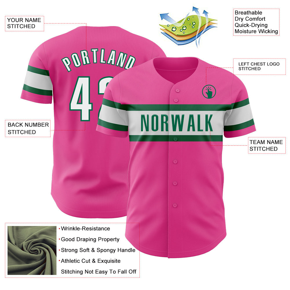 Custom Pink White-Kelly Green Authentic Baseball Jersey - Sky-Custom