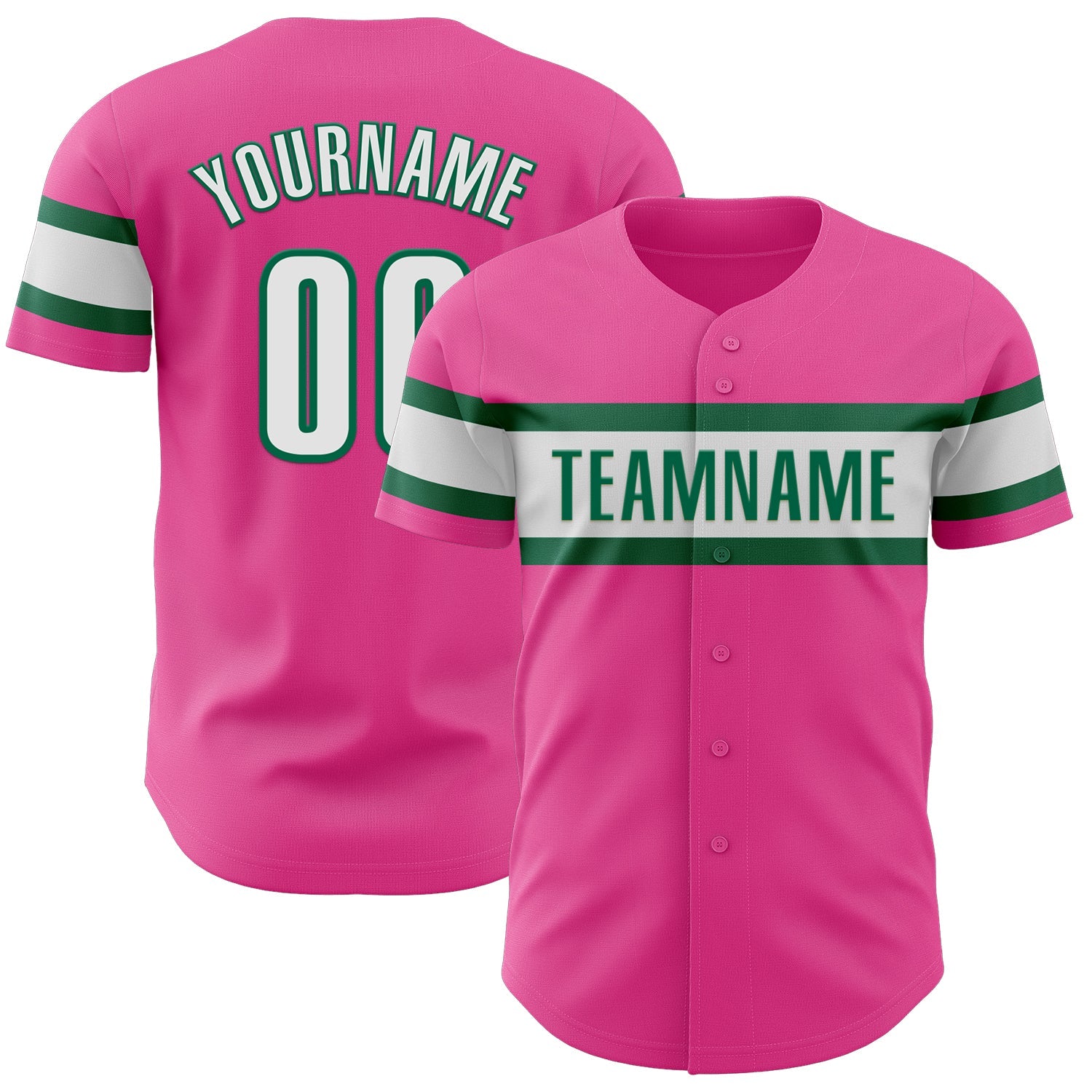 Custom Pink White-Kelly Green Authentic Baseball Jersey - Sky-Custom