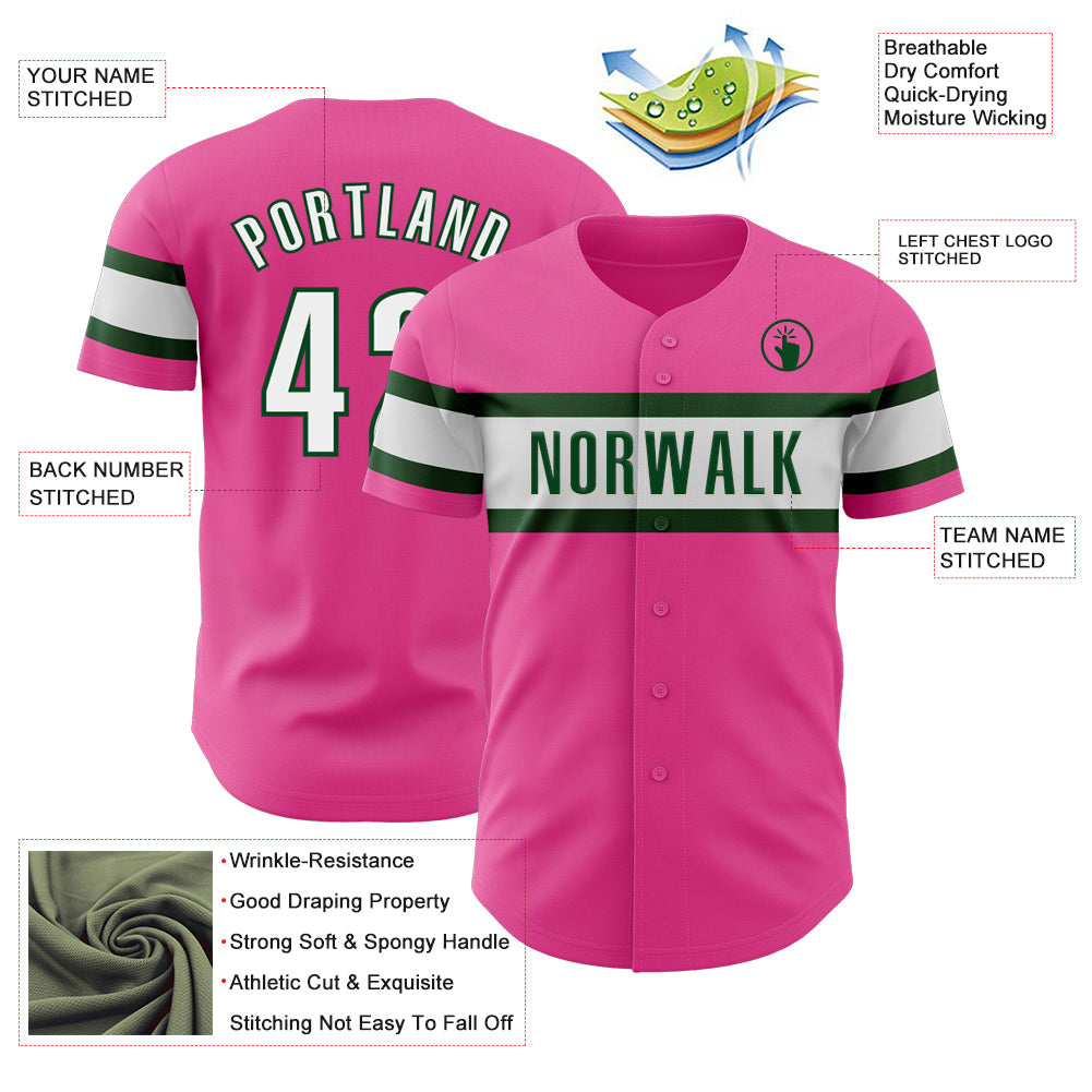 Custom Pink White-Green Authentic Baseball Jersey - Sky-Custom