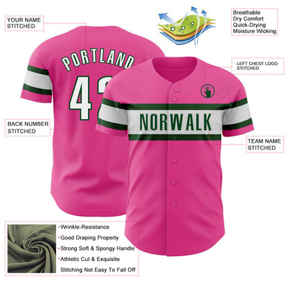 Custom Pink White-Green Authentic Baseball Jersey - Sky-Custom