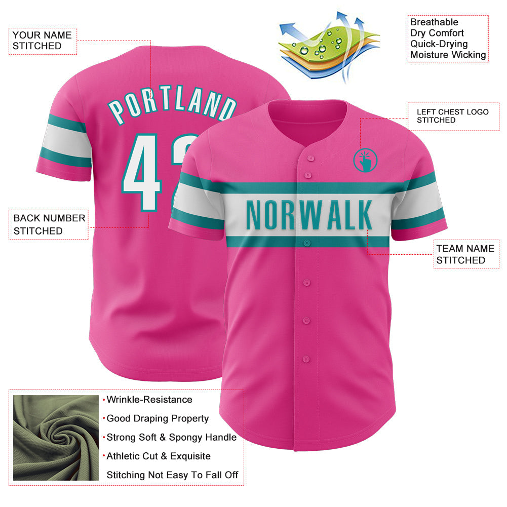 Custom Pink White-Teal Authentic Baseball Jersey - Sky-Custom