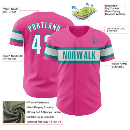 Custom Pink White-Teal Authentic Baseball Jersey - Sky-Custom