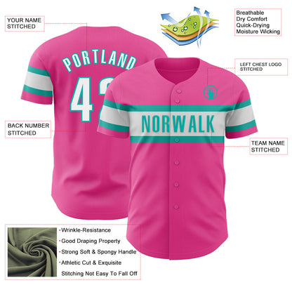 Custom Pink White-Aqua Authentic Baseball Jersey - Sky-Custom
