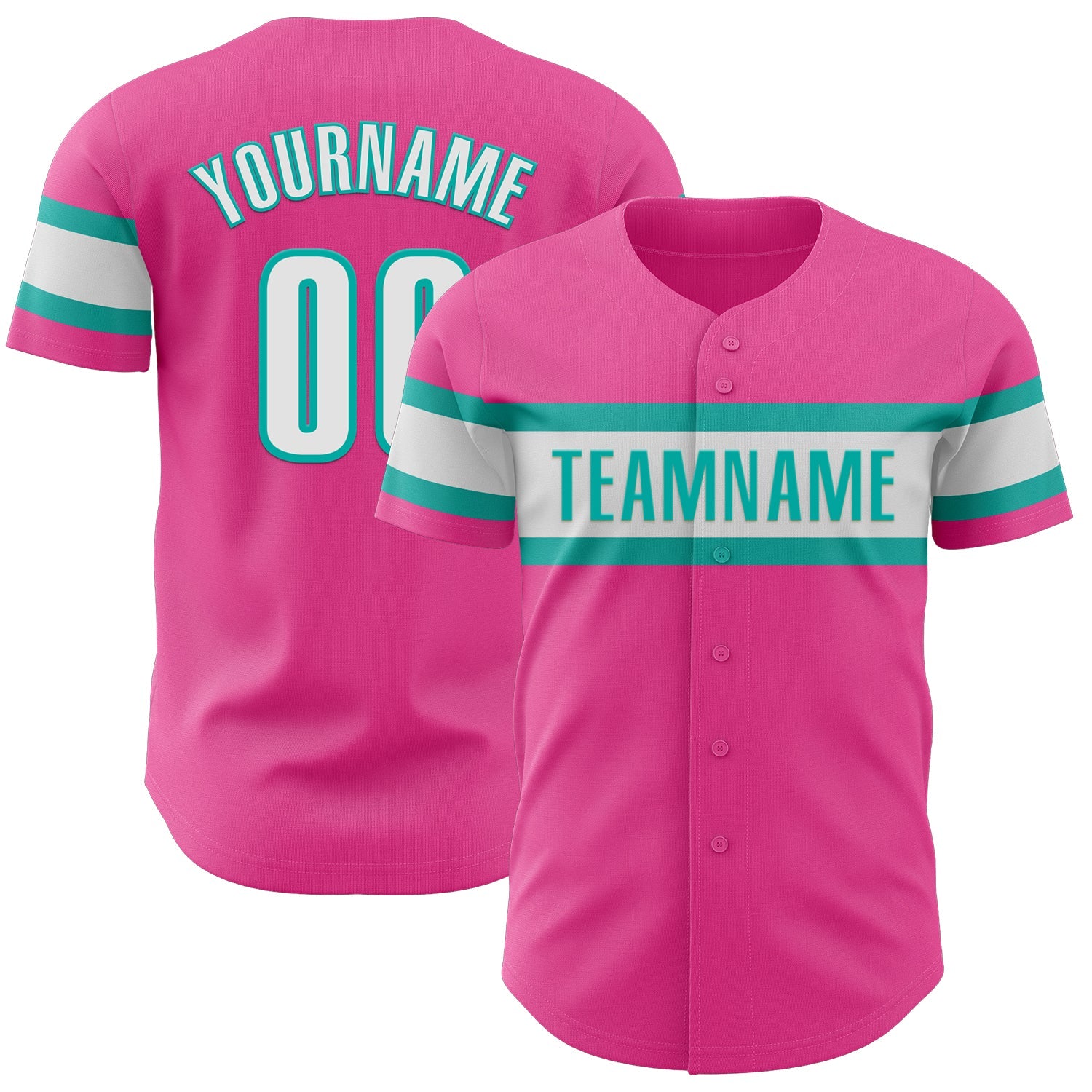 Custom Pink White-Aqua Authentic Baseball Jersey - Sky-Custom
