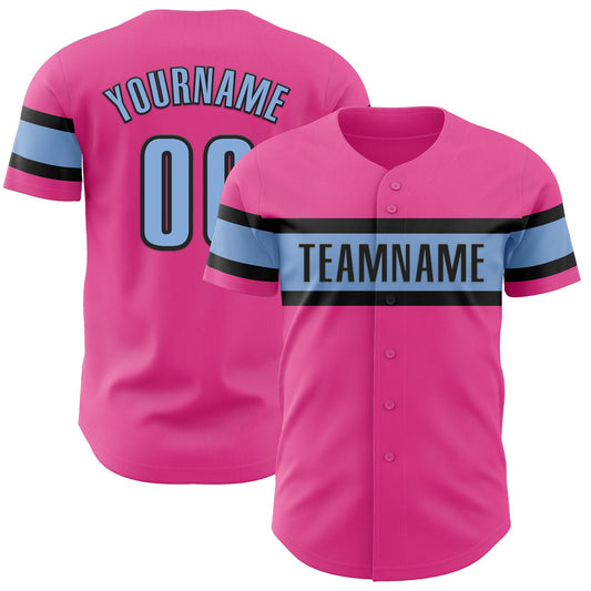 Custom Pink Light Blue-Black Authentic Baseball Jersey - Sky-Custom