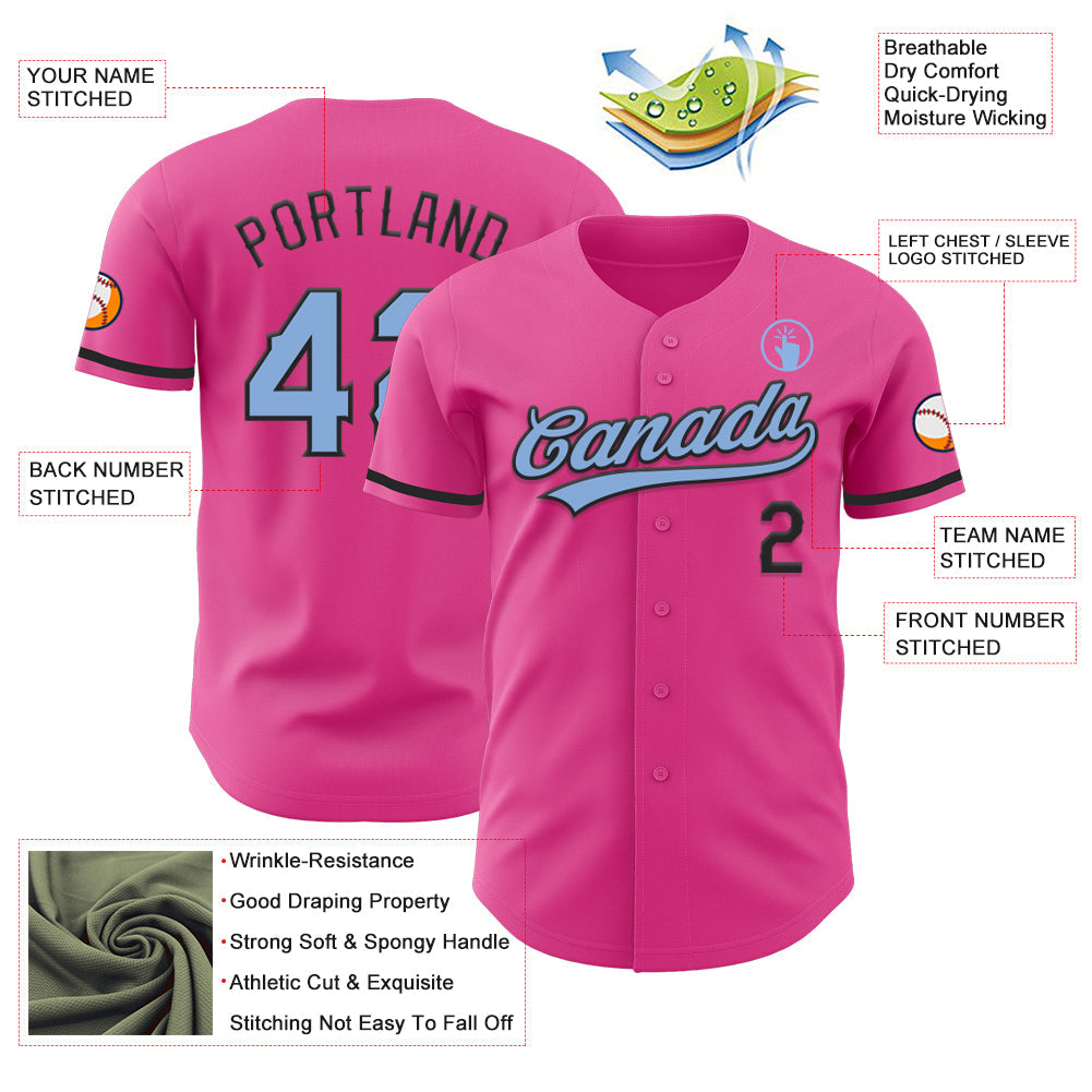 Custom Pink Light Blue-Black Authentic Baseball Jersey - Sky-Custom
