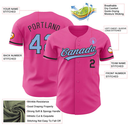 Custom Pink Light Blue-Black Authentic Baseball Jersey - Sky-Custom