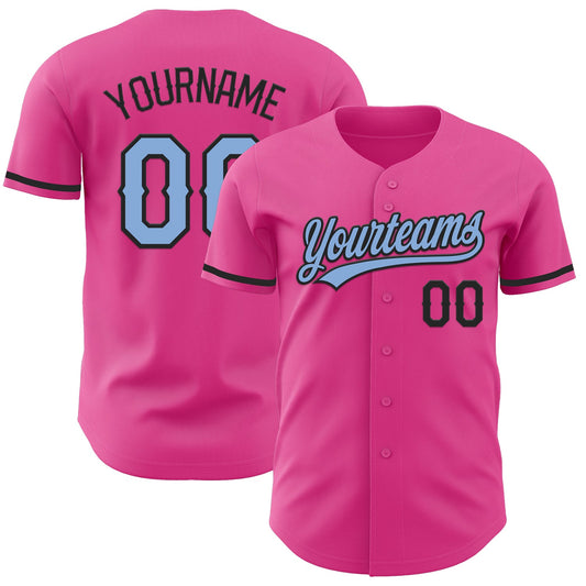 Custom Pink Light Blue-Black Authentic Baseball Jersey - Sky-Custom