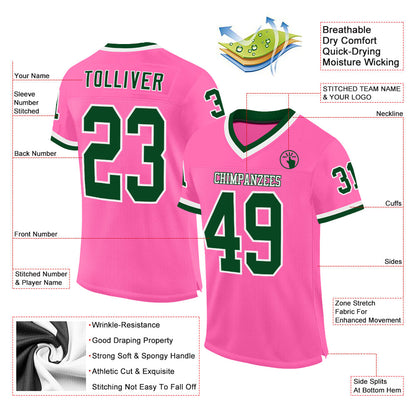 Custom Pink Green-White Mesh Authentic Throwback Football Jersey - Sky-Custom