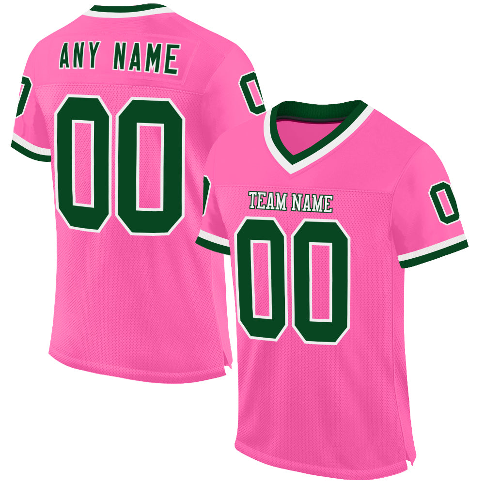 Custom Pink Green-White Mesh Authentic Throwback Football Jersey - Sky-Custom