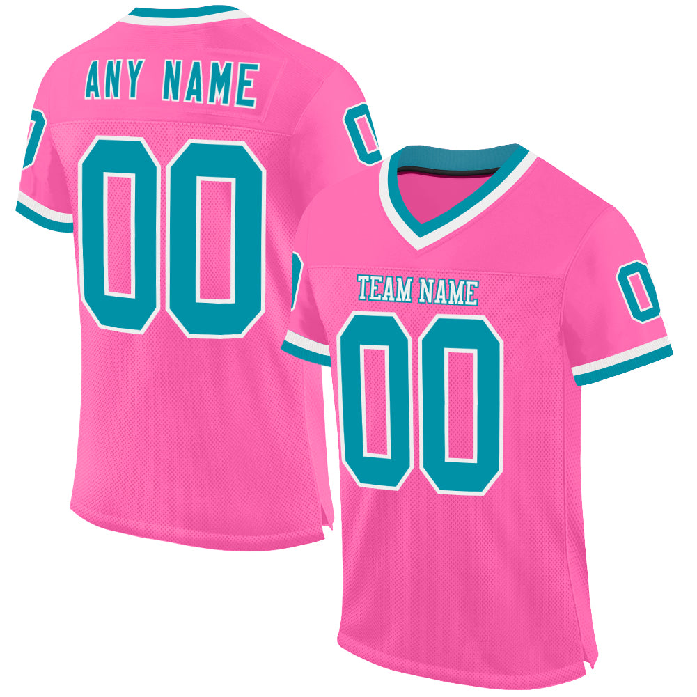 Custom Pink Teal-White Mesh Authentic Throwback Football Jersey - Sky-Custom