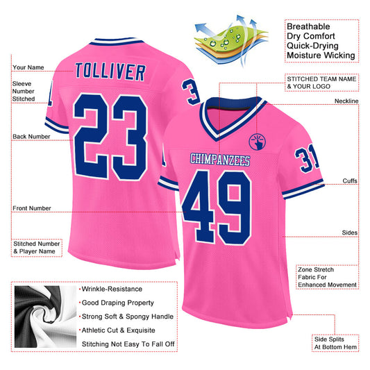 Custom Pink Royal-White Mesh Authentic Throwback Football Jersey - Sky-Custom