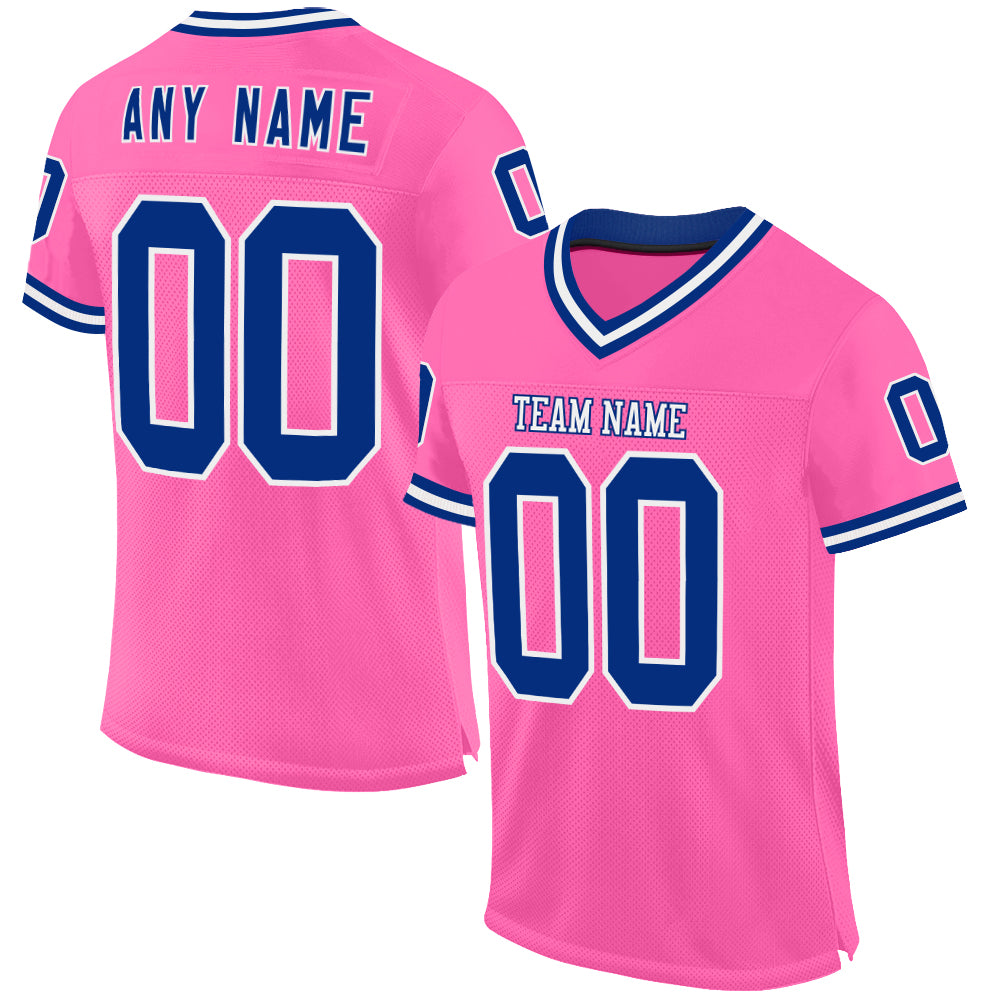 Custom Pink Royal-White Mesh Authentic Throwback Football Jersey - Sky-Custom
