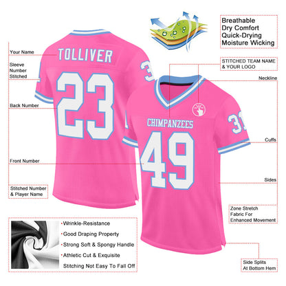 Custom Pink White-Light Blue Mesh Authentic Throwback Football Jersey - Sky-Custom