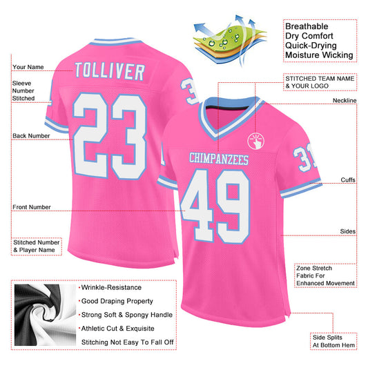 Custom Pink White-Light Blue Mesh Authentic Throwback Football Jersey - Sky-Custom