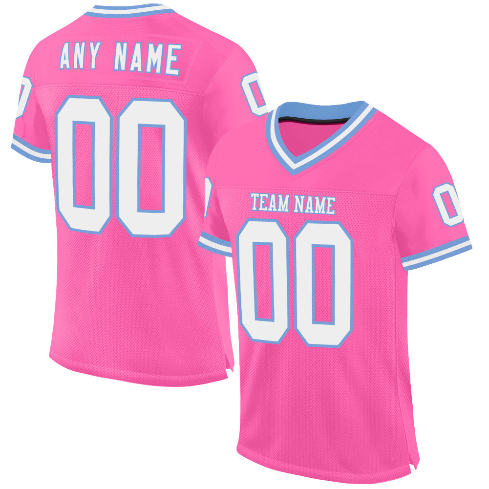 Custom Pink White-Light Blue Mesh Authentic Throwback Football Jersey - Sky-Custom