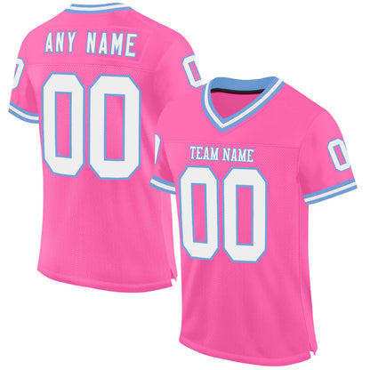 Custom Pink White-Light Blue Mesh Authentic Throwback Football Jersey - Sky-Custom