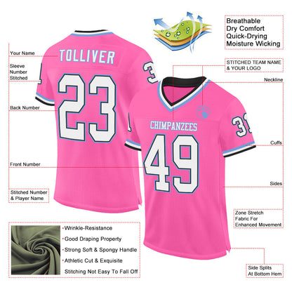 Custom Pink Black-Light Blue Mesh Authentic Throwback Football Jersey - Sky-Custom