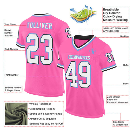 Custom Pink Black-Light Blue Mesh Authentic Throwback Football Jersey - Sky-Custom