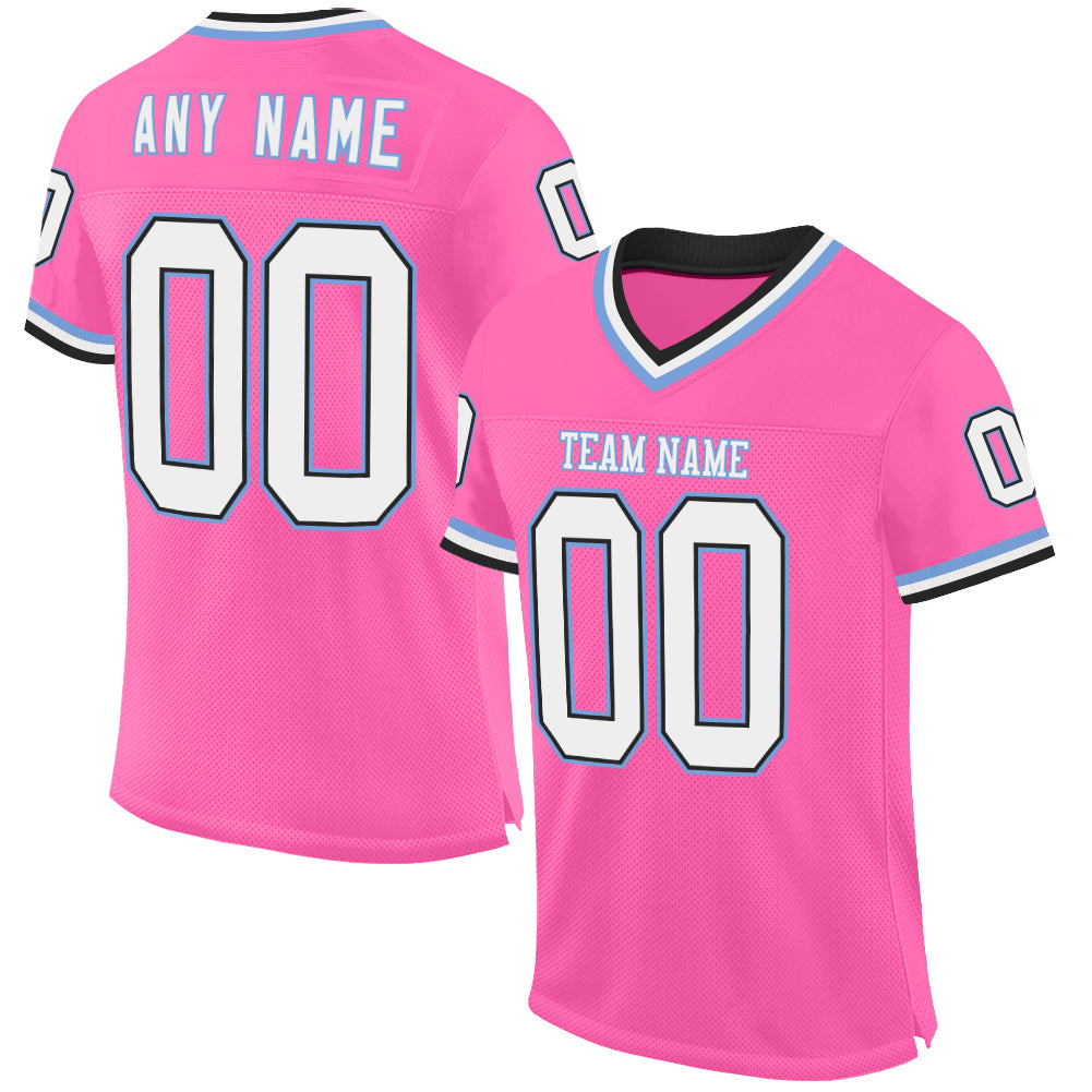 Custom Pink Black-Light Blue Mesh Authentic Throwback Football Jersey - Sky-Custom