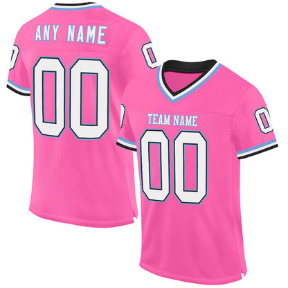 Custom Pink Black-Light Blue Mesh Authentic Throwback Football Jersey - Sky-Custom