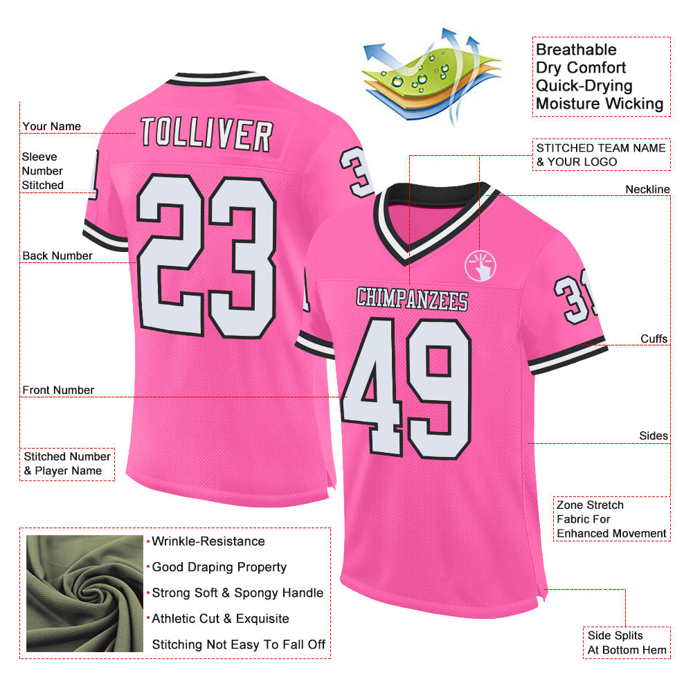 Custom Pink White-Black Mesh Authentic Throwback Football Jersey - Sky-Custom