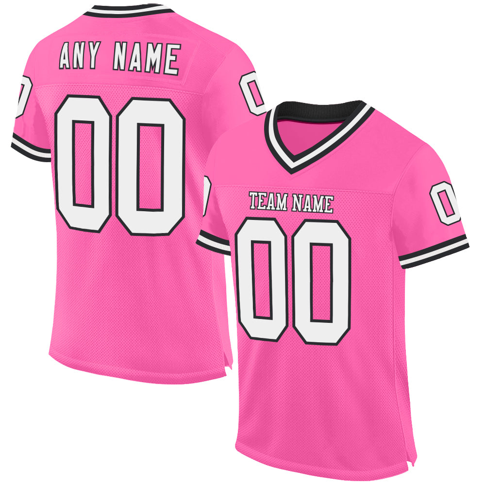 Custom Pink White-Black Mesh Authentic Throwback Football Jersey - Sky-Custom