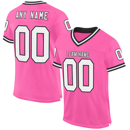 Custom Pink White-Black Mesh Authentic Throwback Football Jersey - Sky-Custom