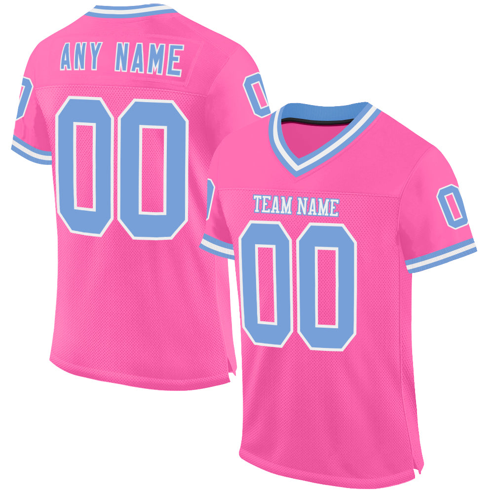Custom Pink Light Blue-White Mesh Authentic Throwback Football Jersey - Sky-Custom