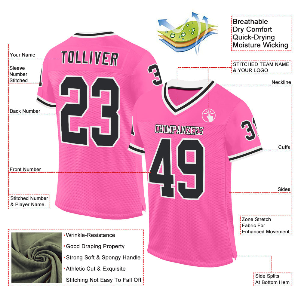 Custom Pink Black-White Mesh Authentic Throwback Football Jersey - Sky-Custom