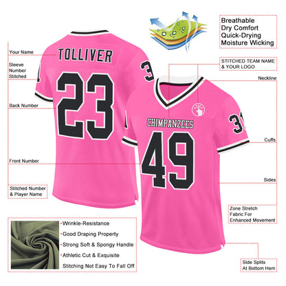 Custom Pink Black-White Mesh Authentic Throwback Football Jersey - Sky-Custom