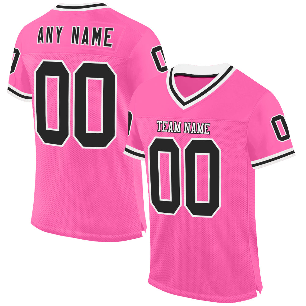 Custom Pink Black-White Mesh Authentic Throwback Football Jersey - Sky-Custom